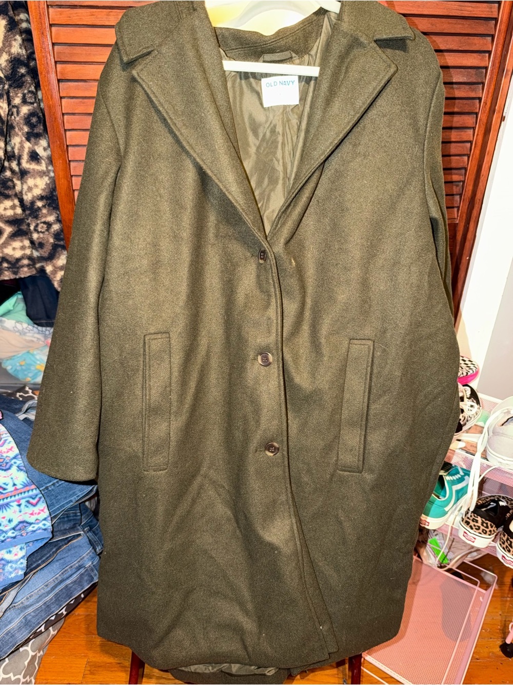 Old Navy Olive Green Wool-Blend Pea Coat